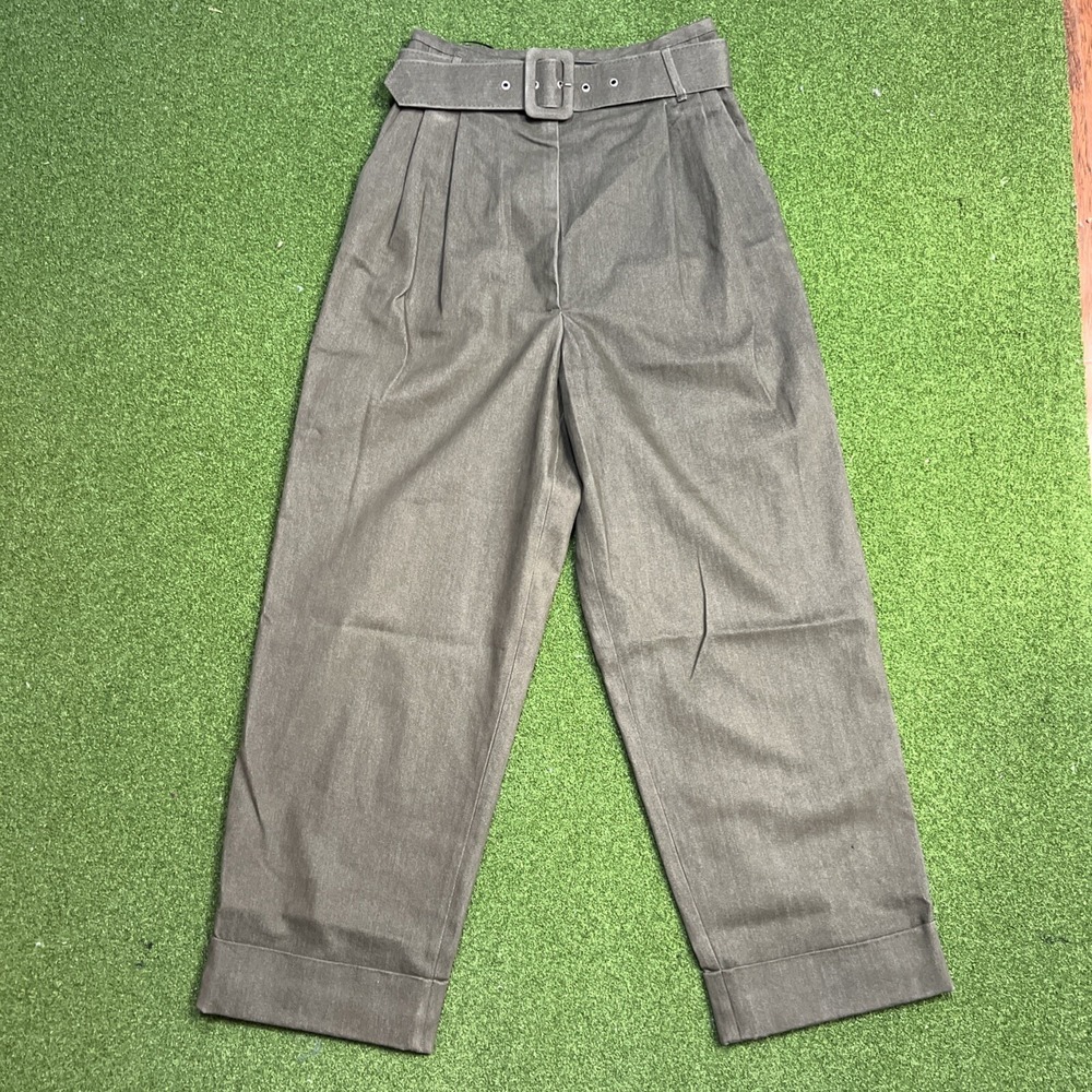 Isa Arfen Trousers Size 6 High Waist Wide Leg Pleated Pants Belted Brown